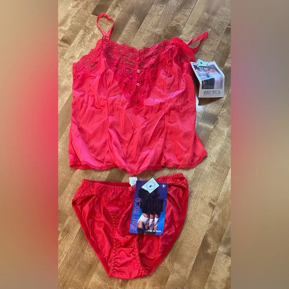 ASHLEY TAYLOR Vintage 80s 90s Red Lingerie Set Two Piece Size Medium 6 USA Made - Picture 4 of 16